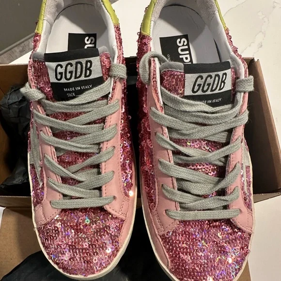 Golden Goose Pink Glitter Sneakers with Gray Star - Picture 3 of 9